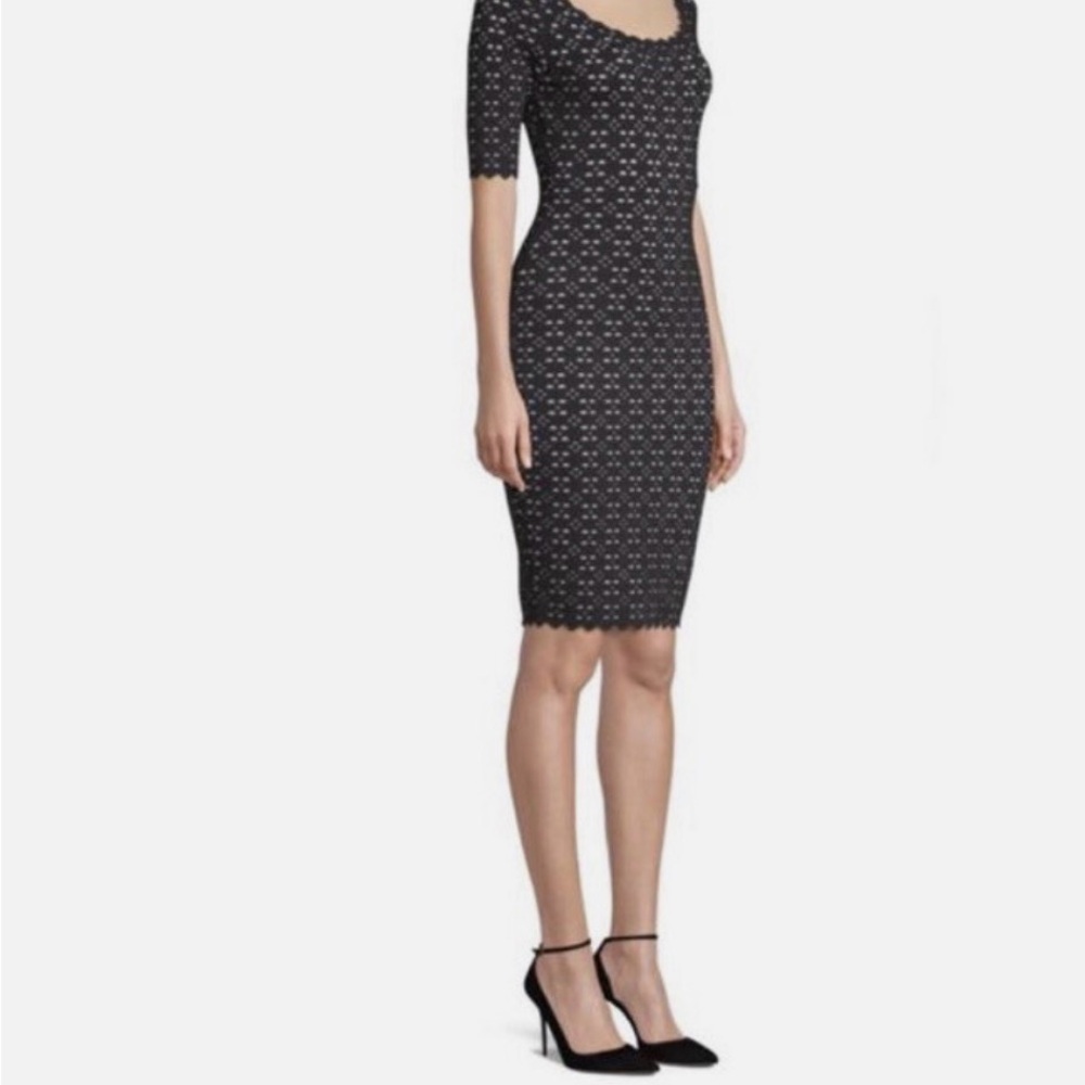 Milly Black and White Fitted Midi Dress